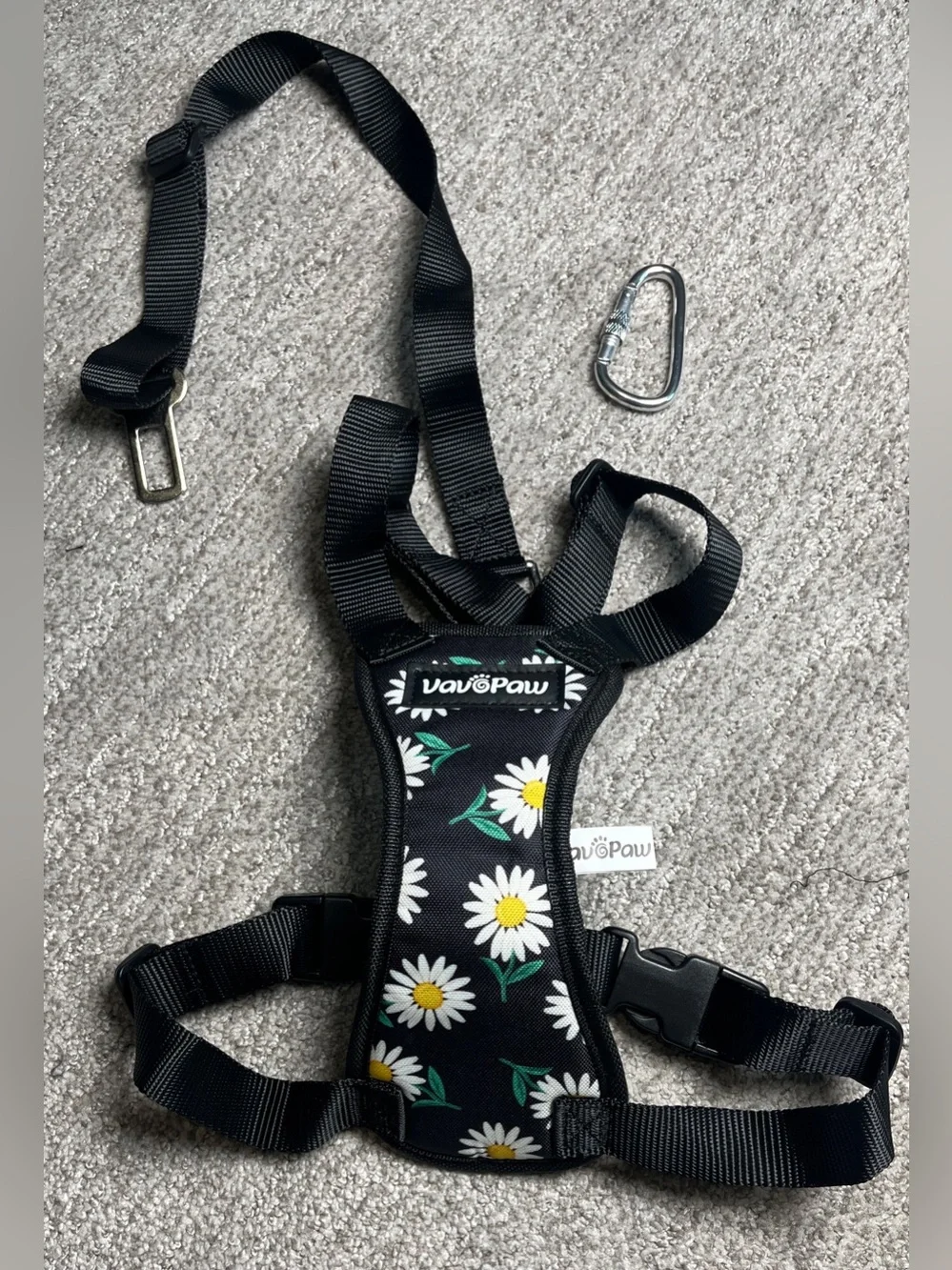VavoPaw Dog Vehicle Safety Vest Harness - Black Daisy L. 2925/dc-1:v